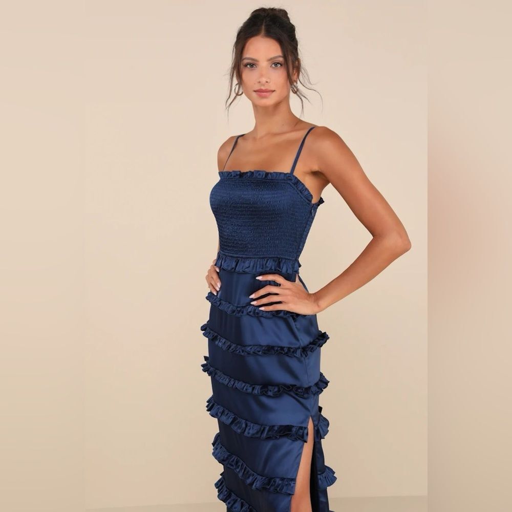 Lulu's Navy Blue Ruffle Maxi Dress - Picture 3 of 10
